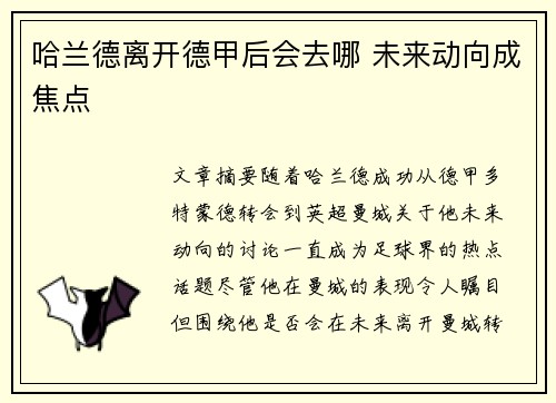 哈兰德离开德甲后会去哪 未来动向成焦点